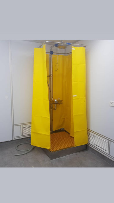 Spilldoc Curtain Booth Type Emergency Shower & Eyewash Station with waste water containment sink SDCBSE304