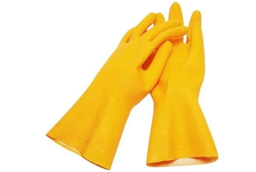 YELLOW FLOCK-LINED RUBBER GLOVES SIZE 9 LARGE