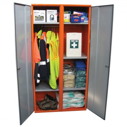PPE Storage Cabinet - Double Door (with hanging rail)