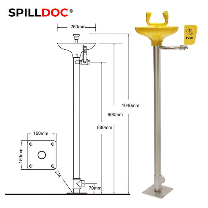 Spilldoc Floor Mounted Stand Eye Wash Station SD-540A/316SS